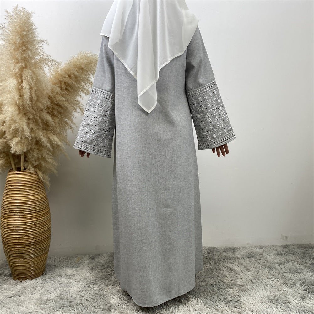 Embroidered Kimono Sleeve Abaya - Norah Collections Light Grey Modest Elegant Abaya for Women