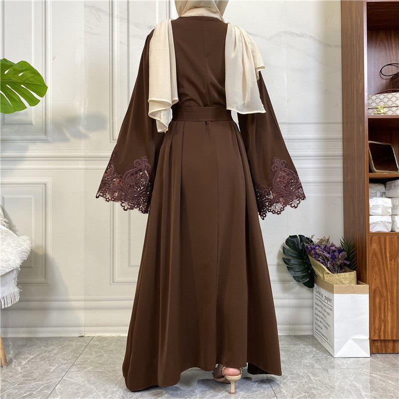Nida Lace Kimono Sleeve Abaya - Norah Collections Coffee Modest Elegant Abaya for Women