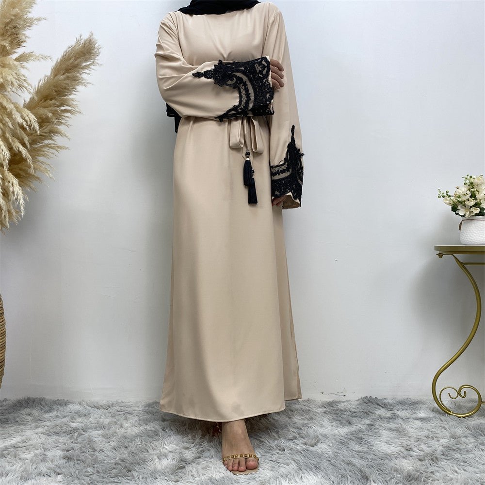 Lace Kimono Sleeve Abaya - Norah Collections Beige Modest Elegant Abaya for Women