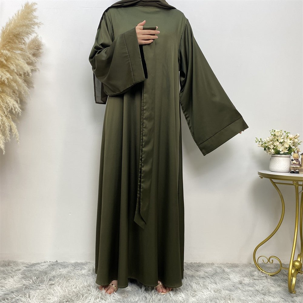 Satin Kimono Sleeve Abaya - Norah Collections Army Green Modest Elegant Abaya for Women