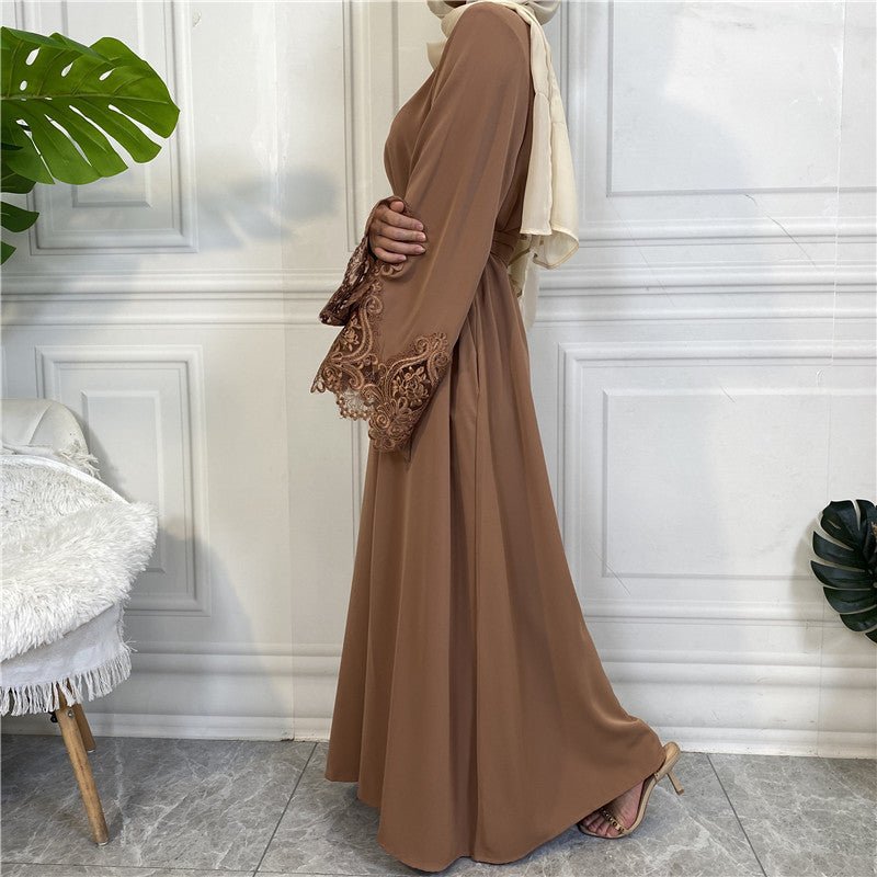 Nida Lace Kimono Sleeve Abaya - Norah Collections Brown Modest Elegant Abaya for Women