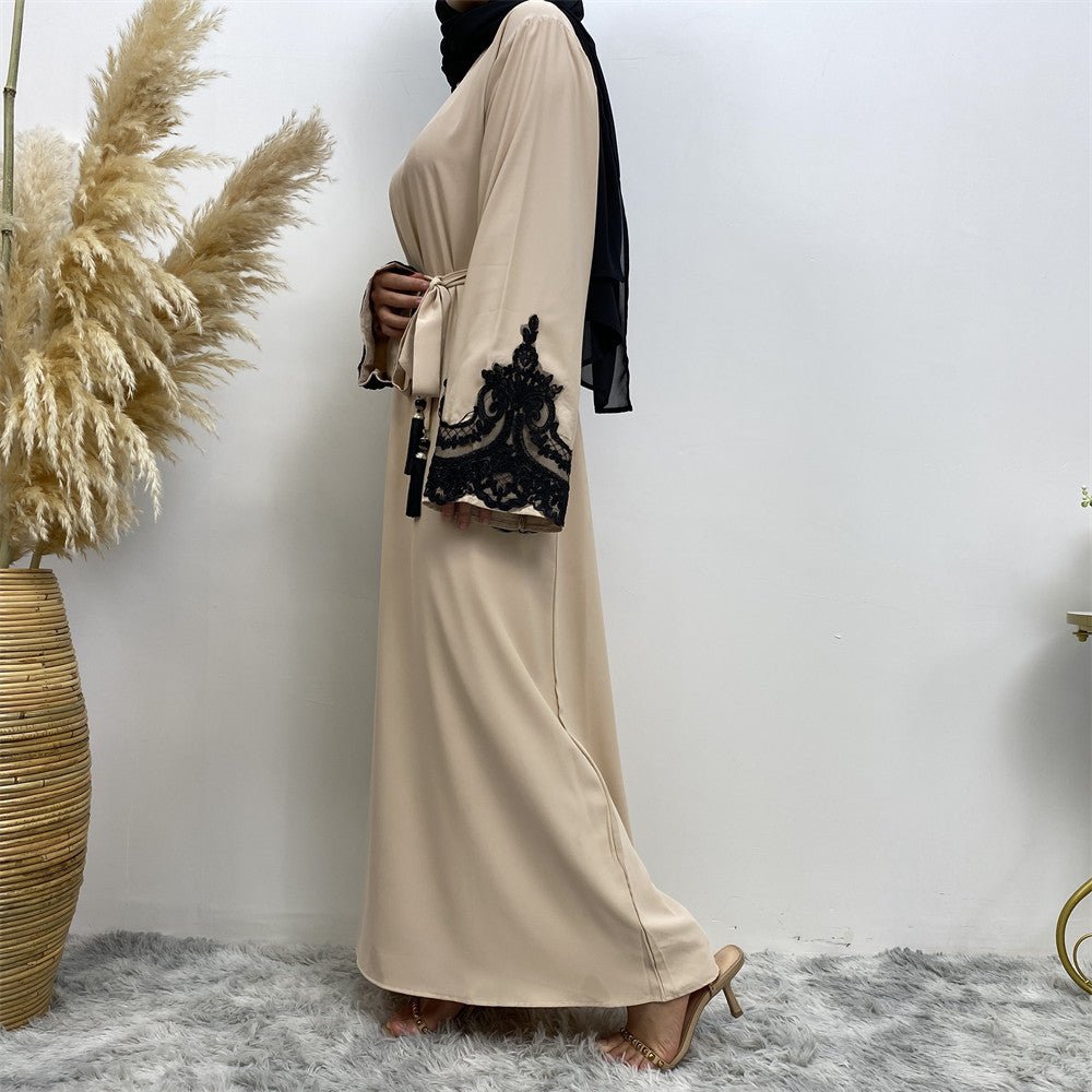 Lace Kimono Sleeve Abaya - Norah Collections Beige Modest Elegant Abaya for Women