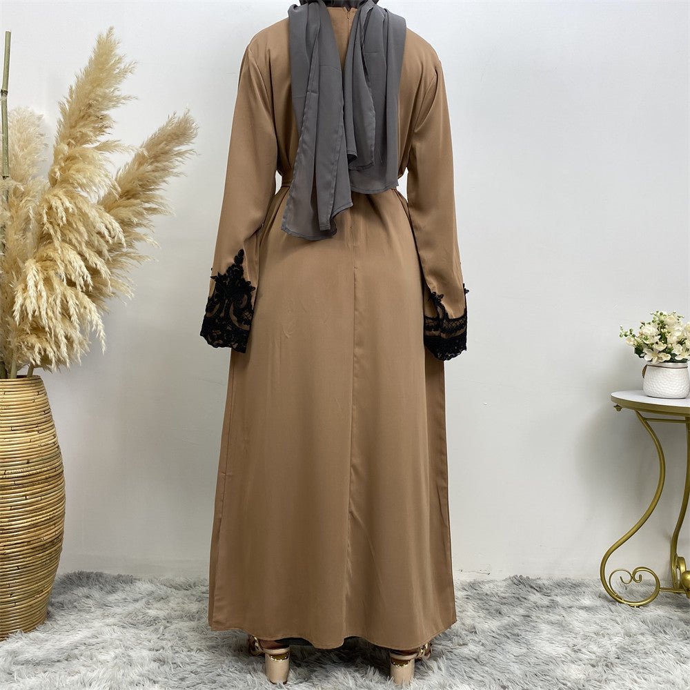 Lace Kimono Sleeve Abaya - Norah Collections Brown Modest Elegant Abaya for Women