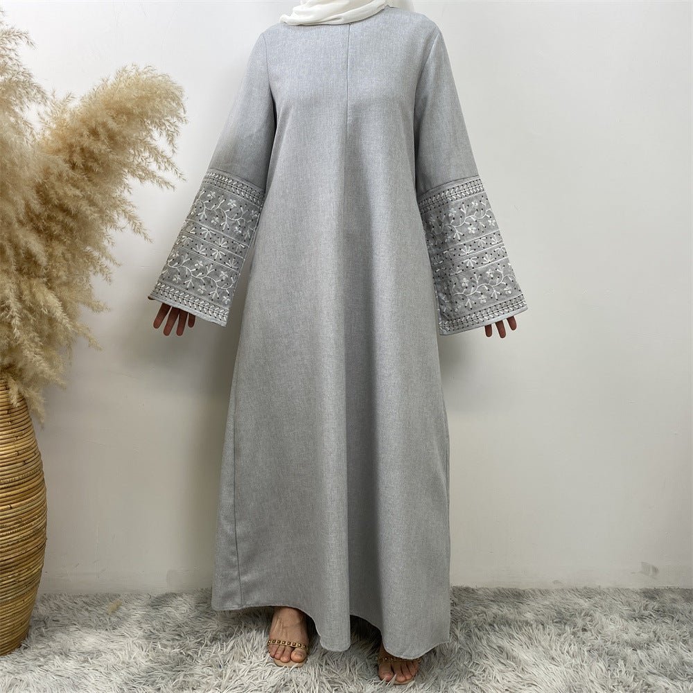 Embroidered Kimono Sleeve Abaya - Norah Collections Light Grey Modest Elegant Abaya for Women