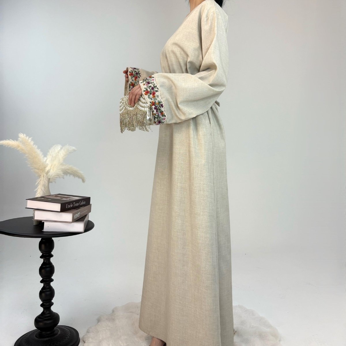 Premium Embroidered Linen Abaya - Norah Collections 53 (S) Modest Elegant Abaya for Women
