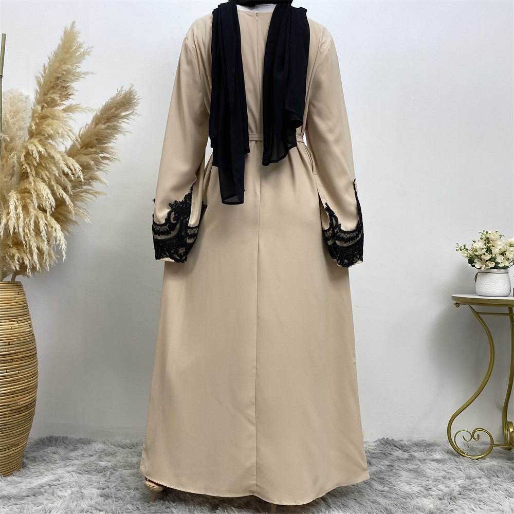 Lace Kimono Sleeve Abaya - Norah Collections Beige Modest Elegant Abaya for Women