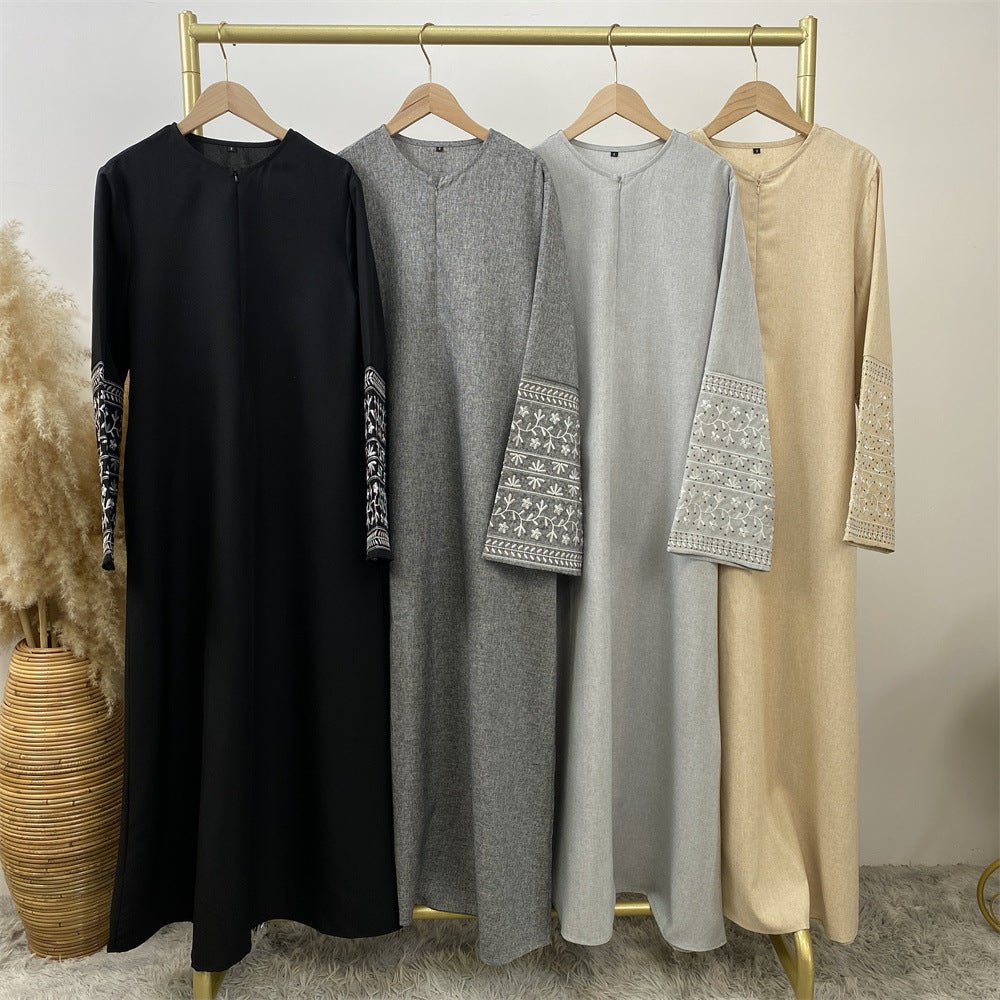 Embroidered Kimono Sleeve Abaya - Norah Collections Cream Modest Elegant Abaya for Women