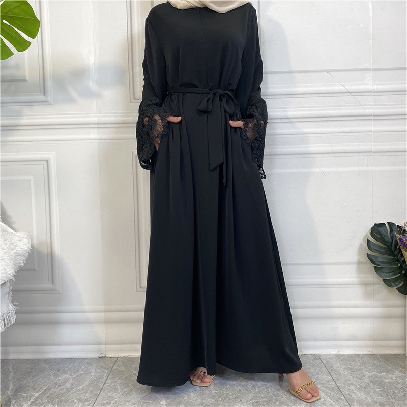 Nida Lace Kimono Sleeve Abaya - Norah Collections Black Modest Elegant Abaya for Women