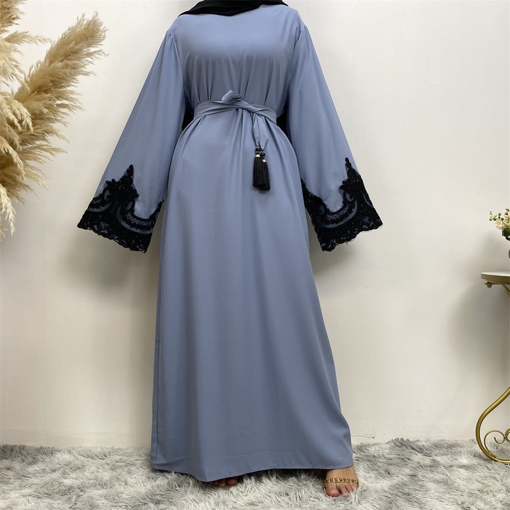 Lace Kimono Sleeve Abaya - Norah Collections Blue Grey Modest Elegant Abaya for Women