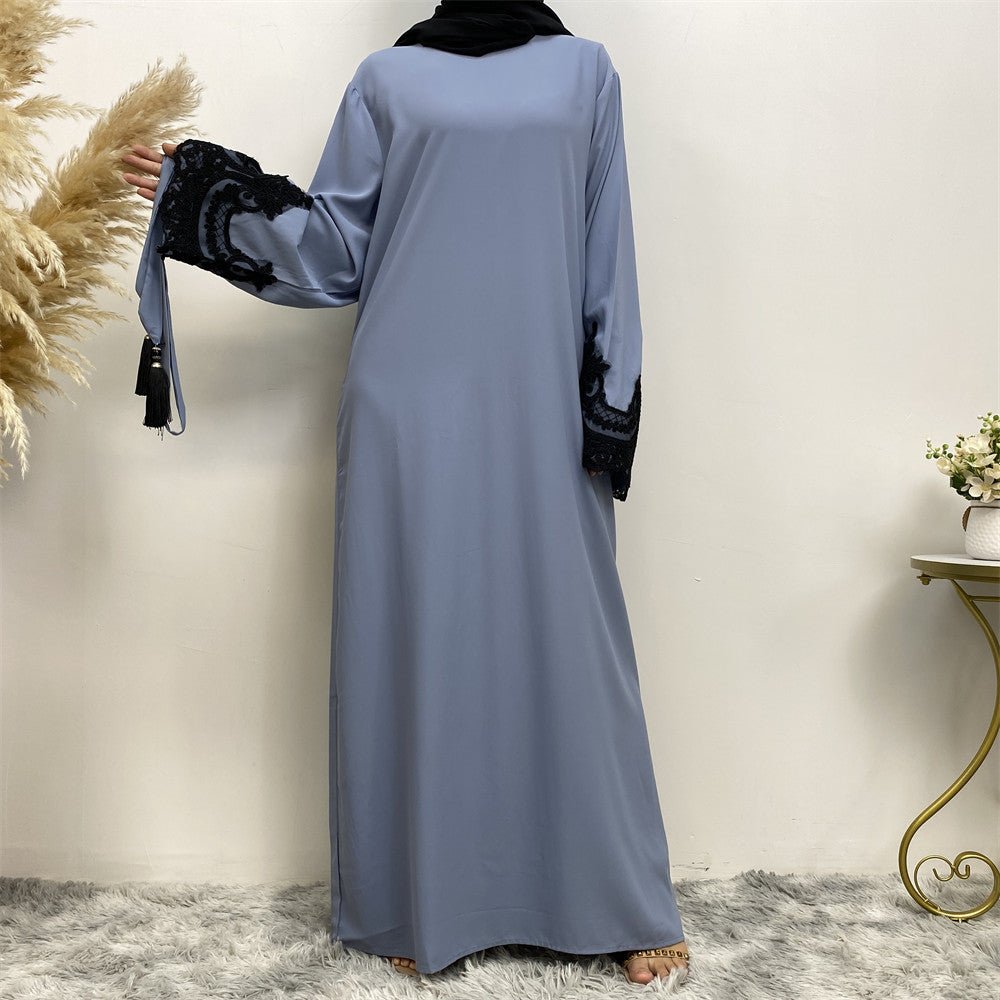 Lace Kimono Sleeve Abaya - Norah Collections Blue Grey Modest Elegant Abaya for Women