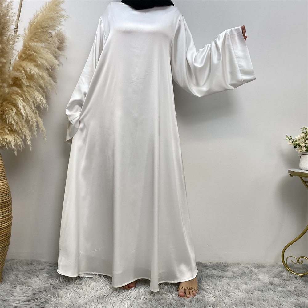 Satin Kimono Sleeve Abaya - Norah Collections White Modest Elegant Abaya for Women