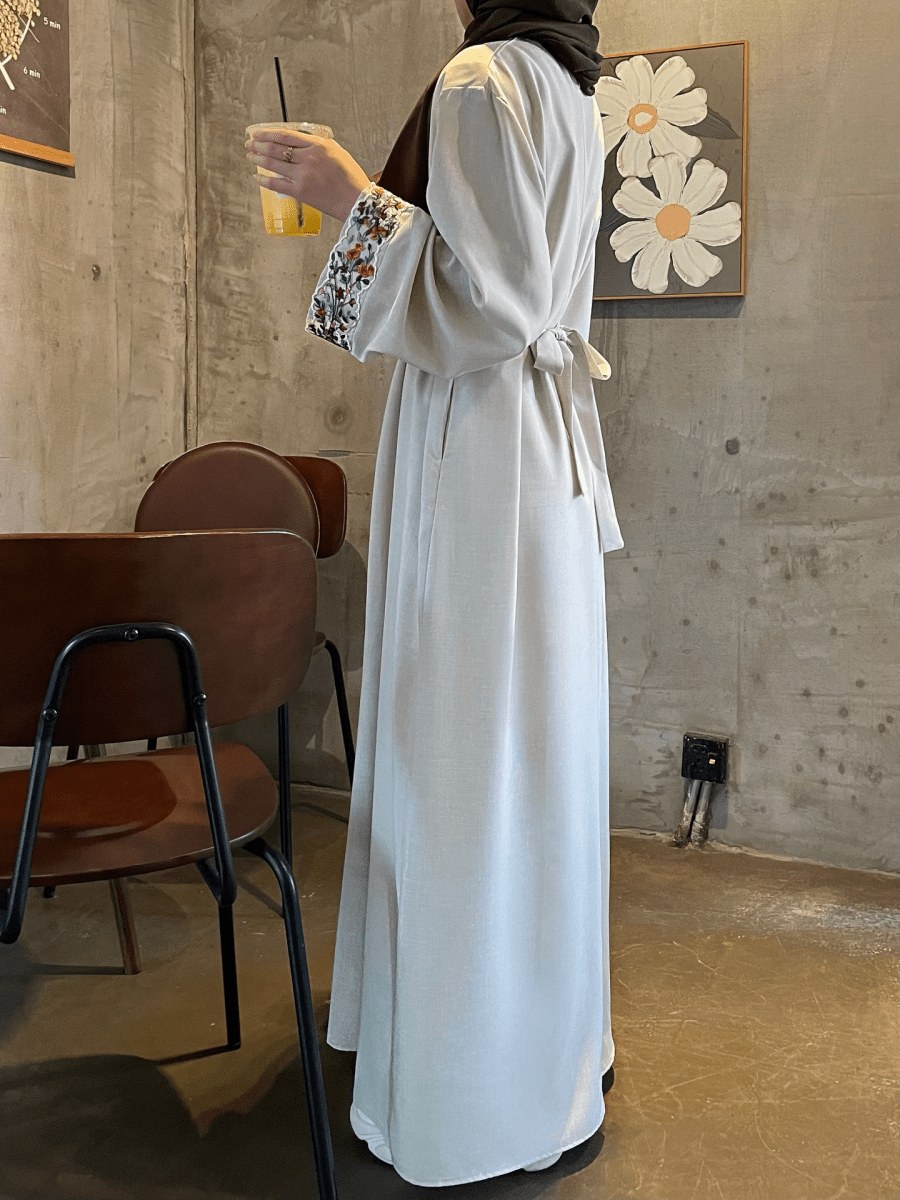 Embroidered Linen Abaya in - Breathable Modest Abaya with Elegant Embroidery Details