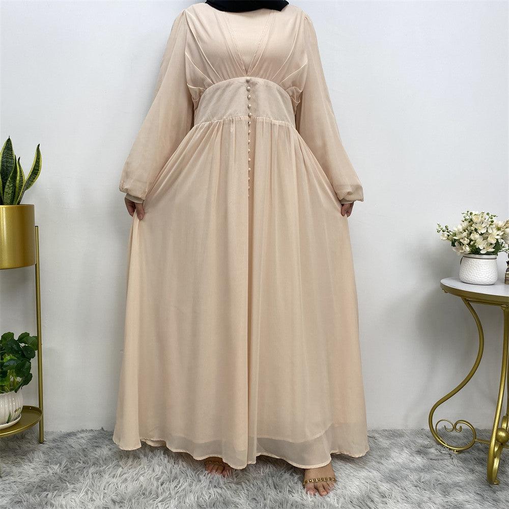 
                  
                    Buttoned Puff Sleeve Chiffon Abaya - Norah Collections Beige Modest Elegant Abaya for Women
                  
                