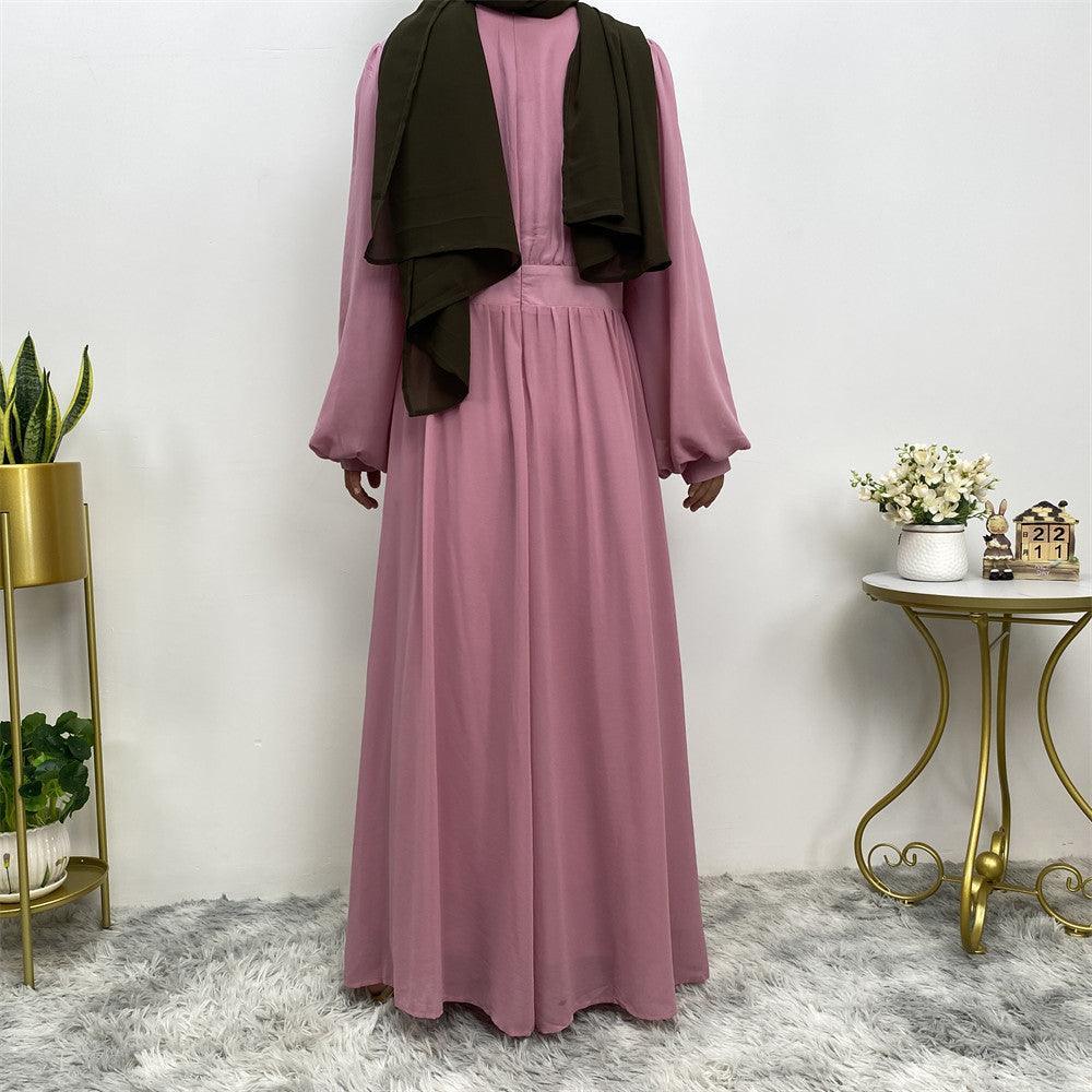 
                  
                    Buttoned Puff Sleeve Chiffon Abaya - Norah Collections Pink Modest Elegant Abaya for Women
                  
                