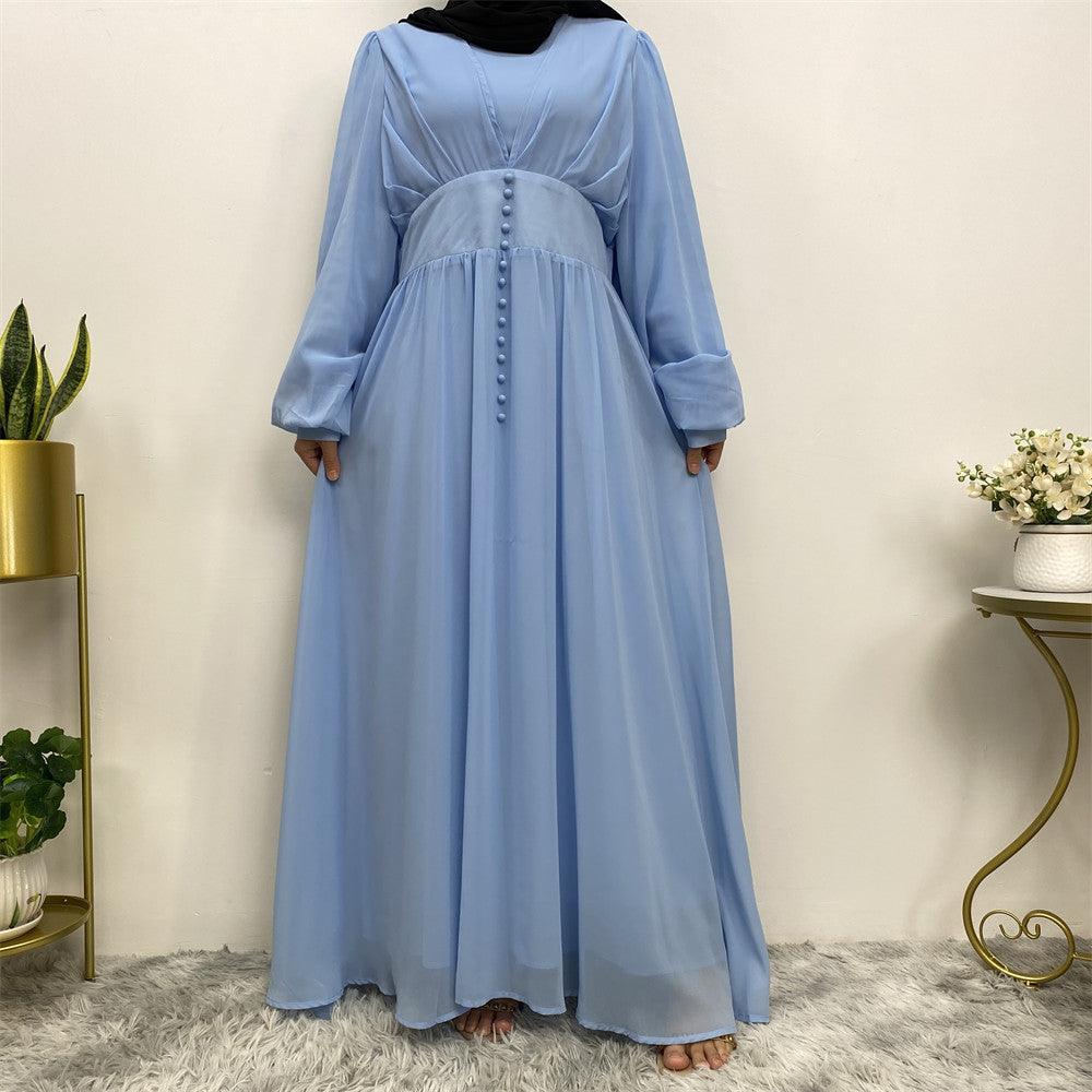 
                  
                    Buttoned Puff Sleeve Chiffon Abaya - Norah Collections Blue Modest Elegant Abaya for Women
                  
                