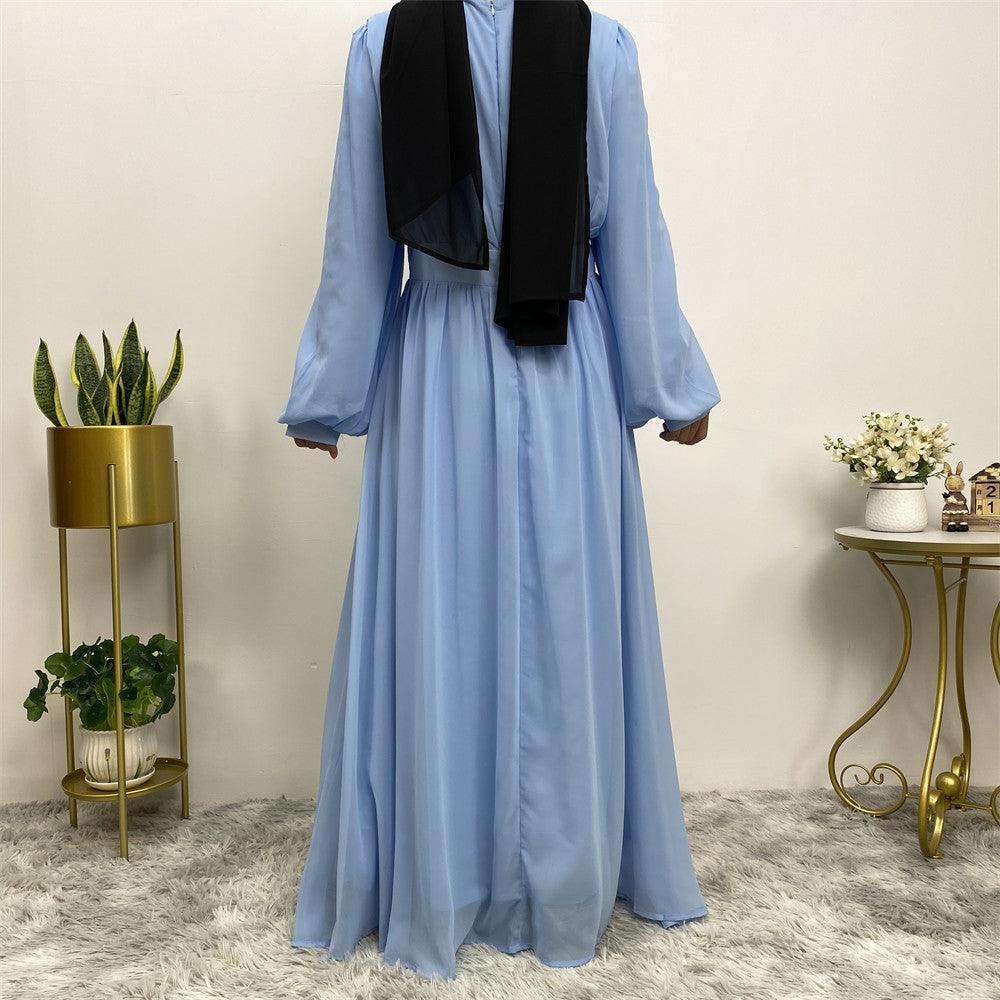 
                  
                    Buttoned Puff Sleeve Chiffon Abaya - Norah Collections Blue Modest Elegant Abaya for Women
                  
                
