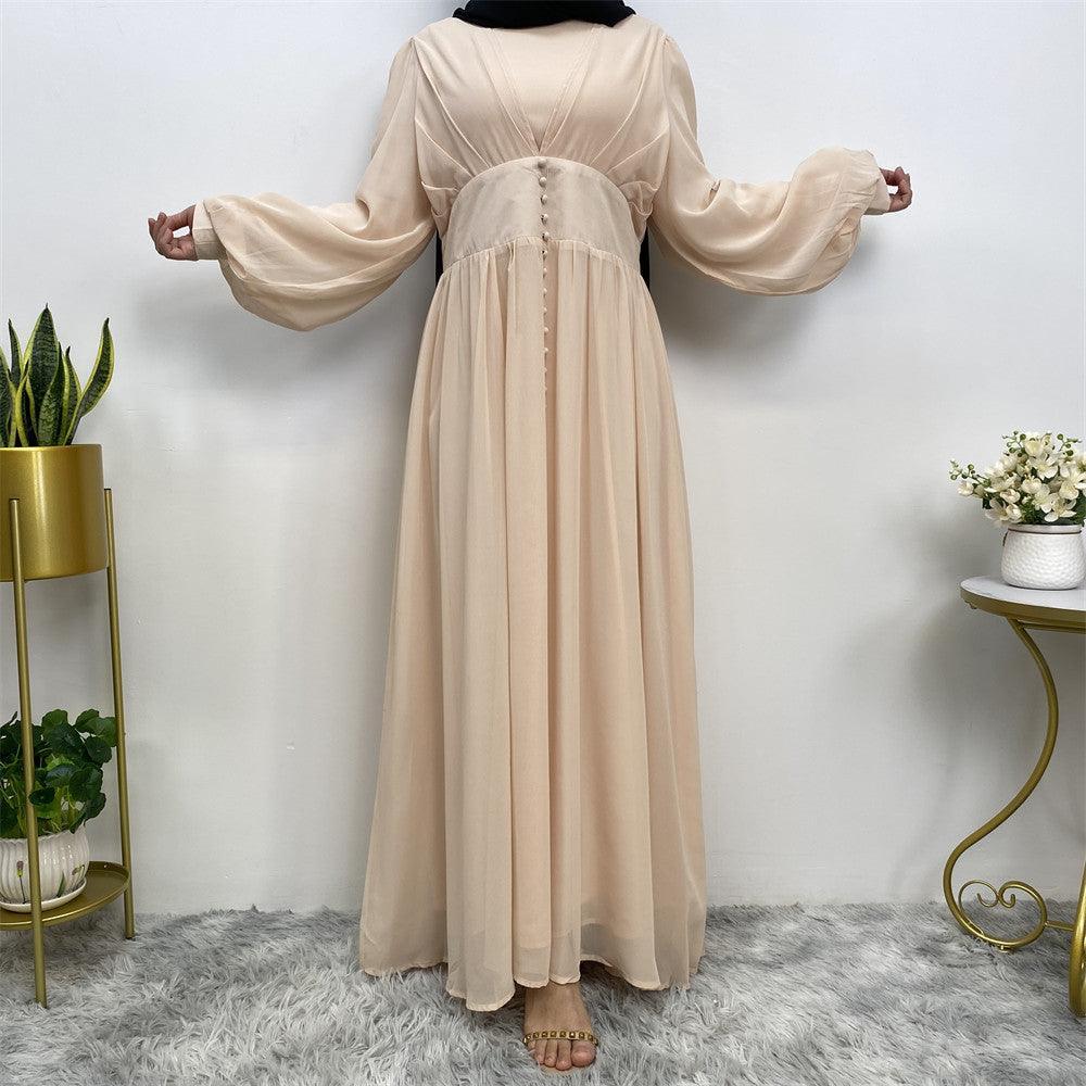 
                  
                    Buttoned Puff Sleeve Chiffon Abaya - Norah Collections Beige Modest Elegant Abaya for Women
                  
                