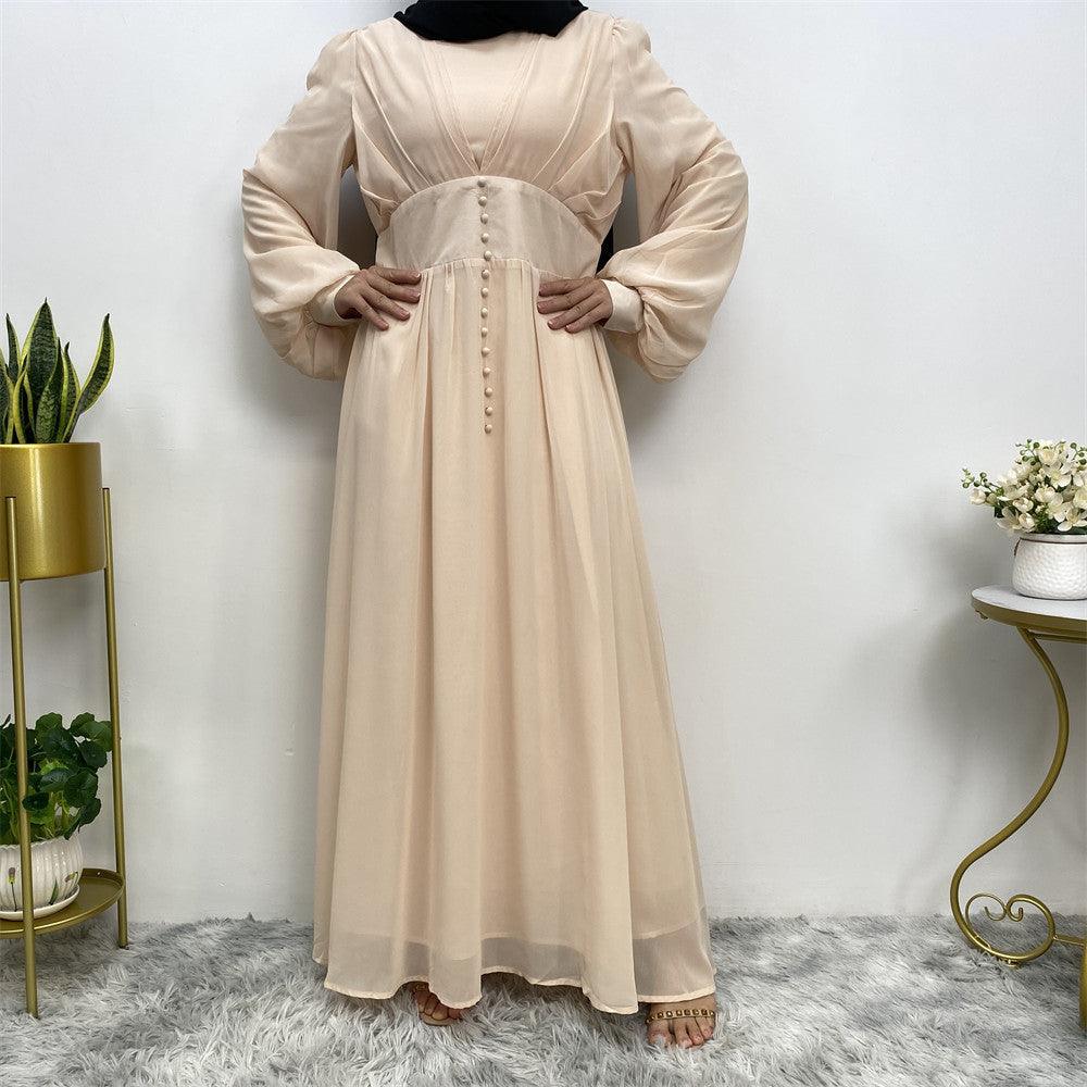 
                  
                    Buttoned Puff Sleeve Chiffon Abaya - Norah Collections Beige Modest Elegant Abaya for Women
                  
                