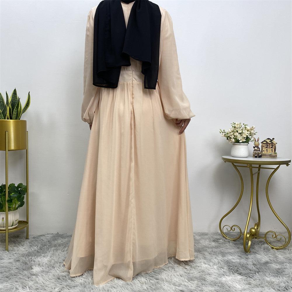 
                  
                    Buttoned Puff Sleeve Chiffon Abaya - Norah Collections Beige Modest Elegant Abaya for Women
                  
                