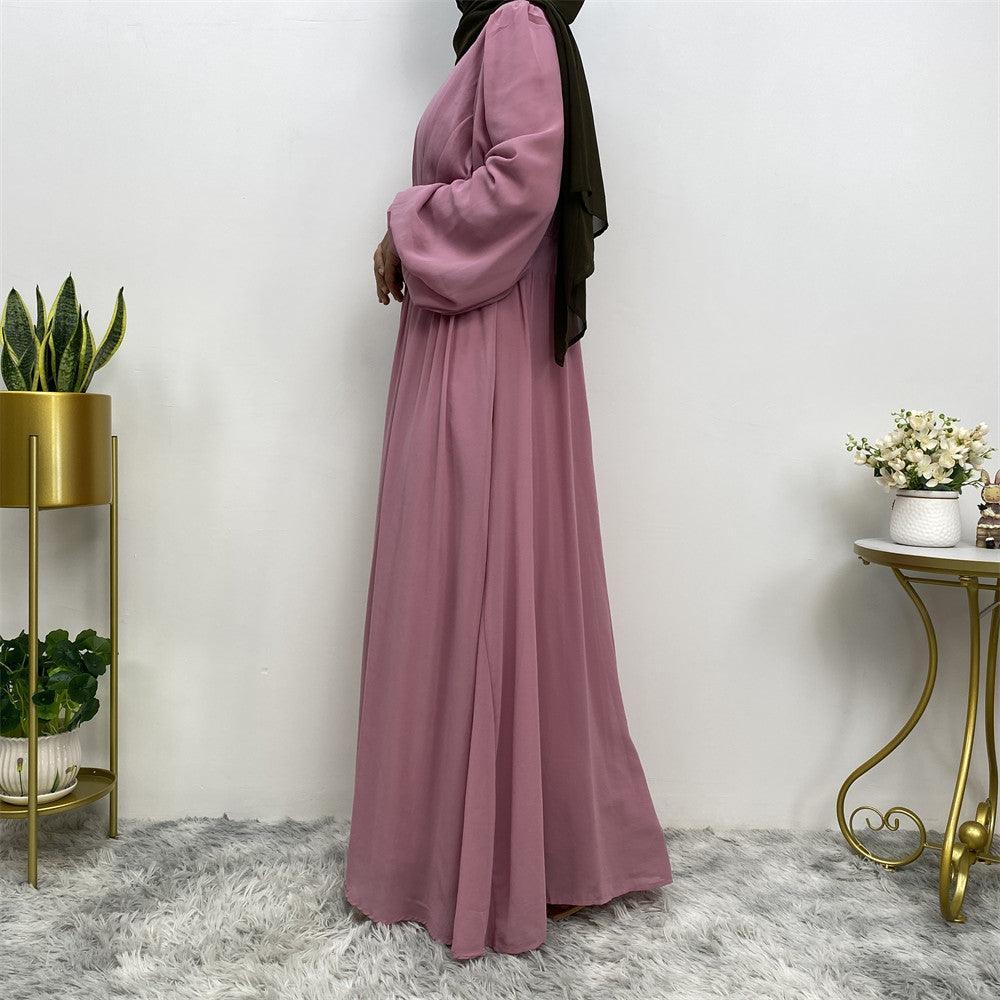 
                  
                    Buttoned Puff Sleeve Chiffon Abaya - Norah Collections Pink Modest Elegant Abaya for Women
                  
                