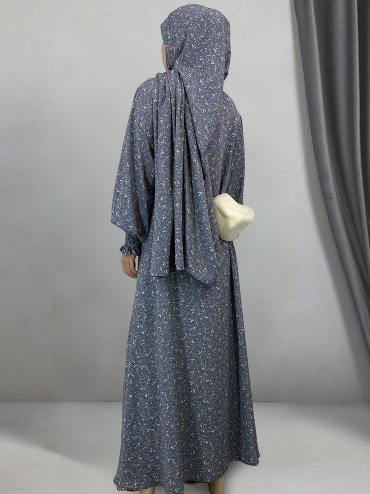 
                  
                    Floral Hooded Front-Zip Abaya in Gray - Modest Abaya with Floral Print and Zipper Closure
                  
                
