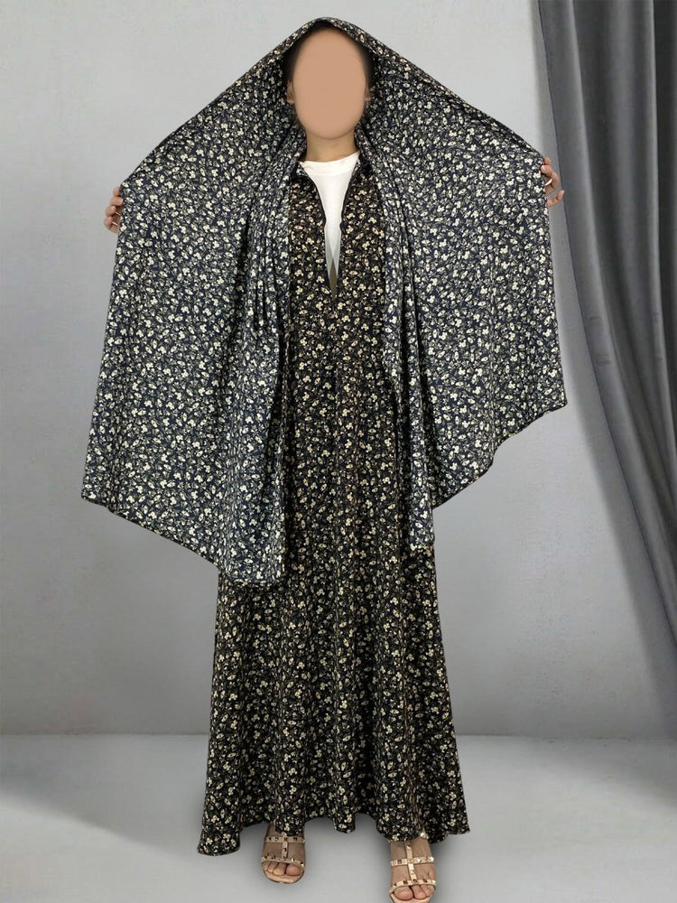
                  
                    Floral Hooded Front-Zip Abaya in Black - Modest Abaya with Floral Print and Zipper Closure
                  
                