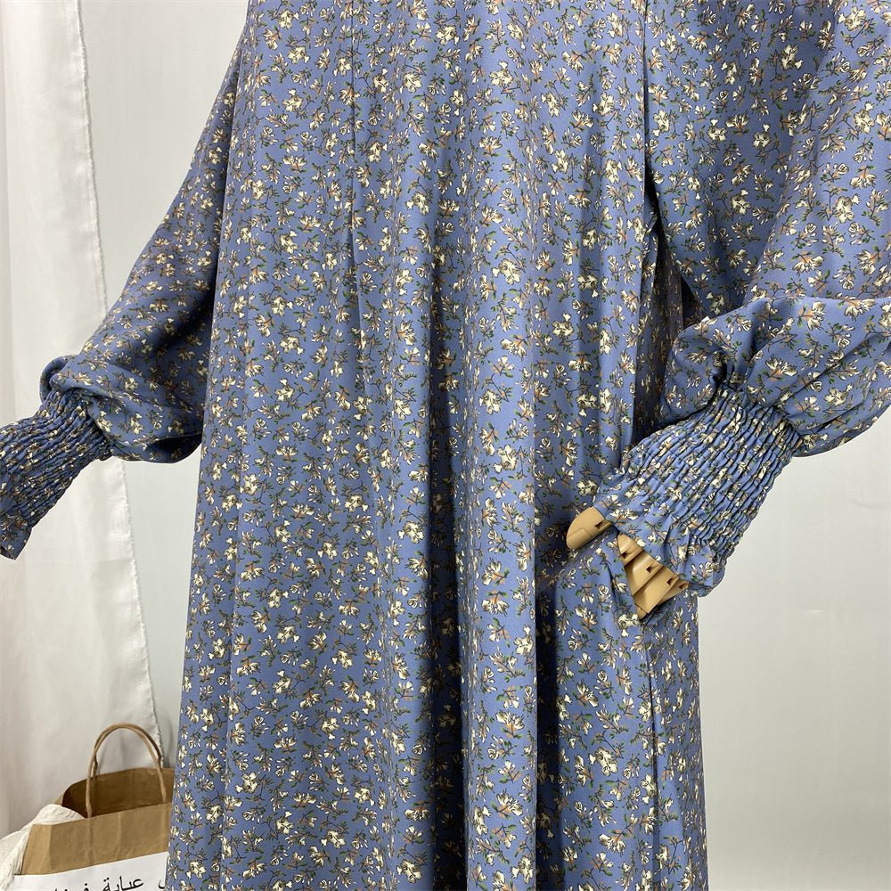 
                  
                    Floral Hooded Front-Zip Abaya in Gray - Modest Abaya with Floral Print and Zipper Closure
                  
                