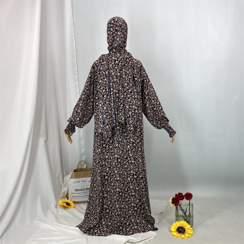
                  
                    Floral Hooded Front-Zip Abaya in Beige - Modest Abaya with Floral Print and Zipper Closure
                  
                
