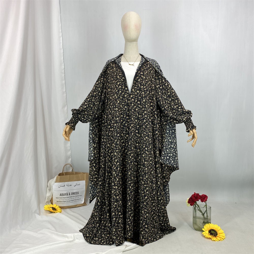 
                  
                    Floral Hooded Front-Zip Abaya in Black - Modest Abaya with Floral Print and Zipper Closure
                  
                