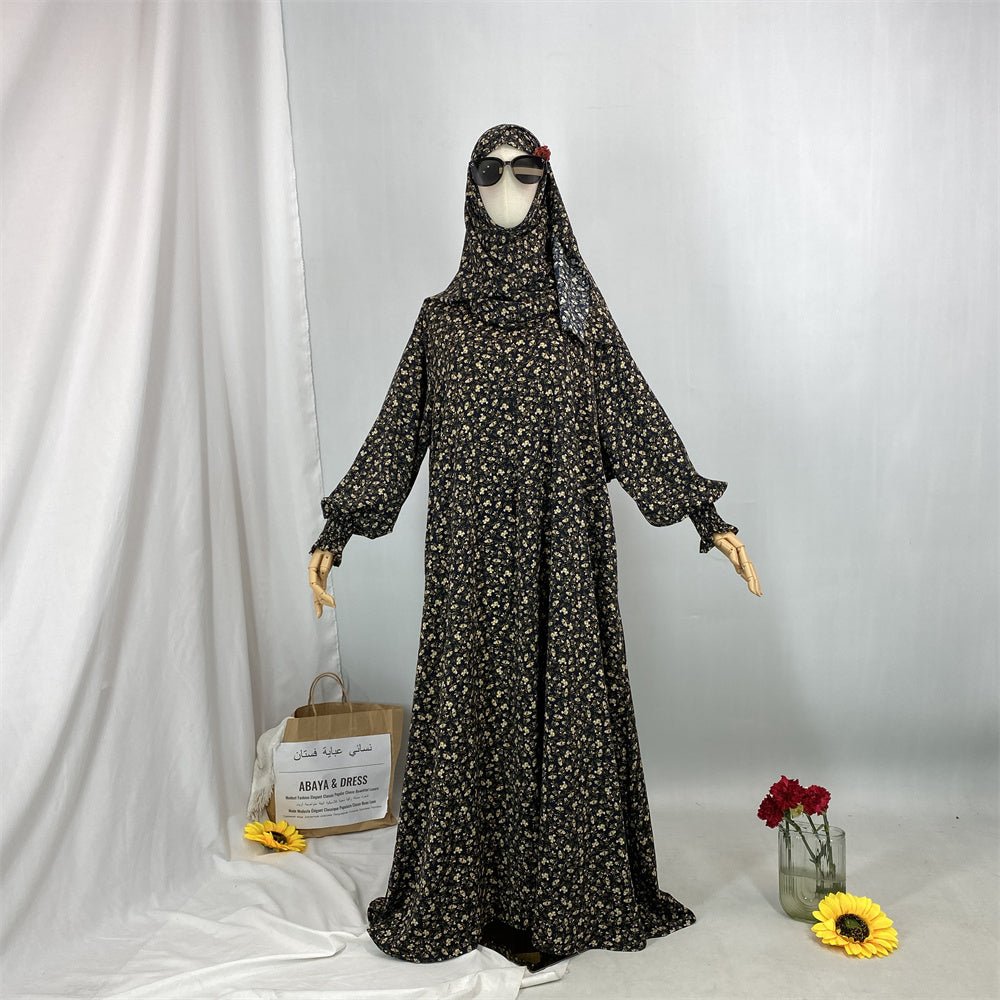 
                  
                    Floral Hooded Front-Zip Abaya in Black - Modest Abaya with Floral Print and Zipper Closure
                  
                
