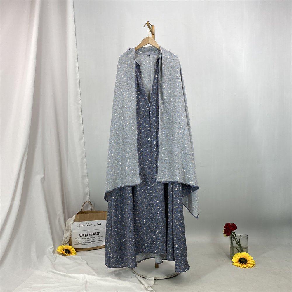 
                  
                    Floral Hooded Front-Zip Abaya in Gray - Modest Abaya with Floral Print and Zipper Closure
                  
                