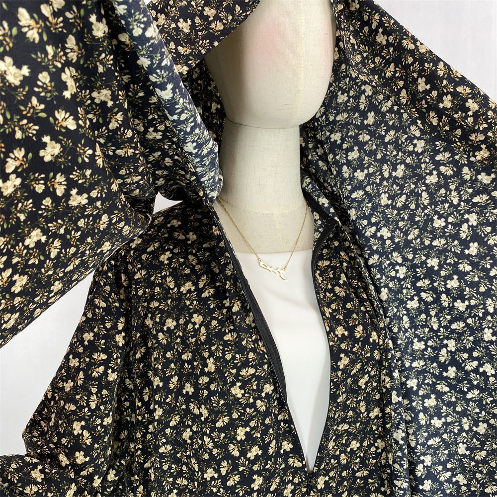 
                  
                    Floral Hooded Front-Zip Abaya in Black - Modest Abaya with Floral Print and Zipper Closure
                  
                