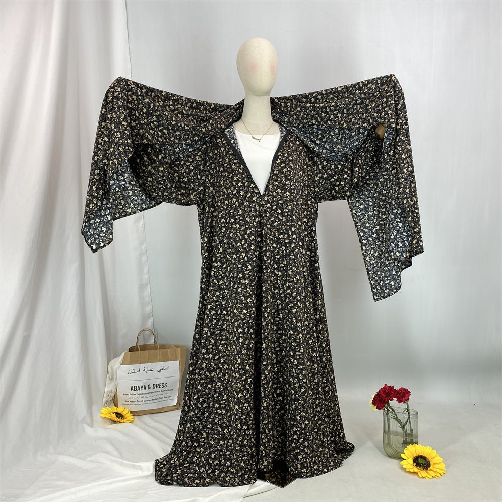 
                  
                    Floral Hooded Front-Zip Abaya in Black - Modest Abaya with Floral Print and Zipper Closure
                  
                