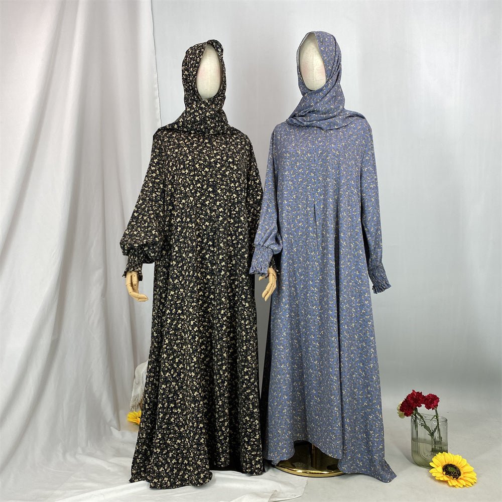 
                  
                    Floral Hooded Front-Zip Abaya in Beige - Modest Abaya with Floral Print and Zipper Closure
                  
                