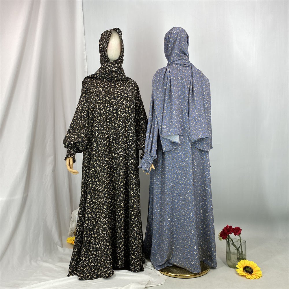 
                  
                    Floral Hooded Front-Zip Abaya in Beige - Modest Abaya with Floral Print and Zipper Closure
                  
                