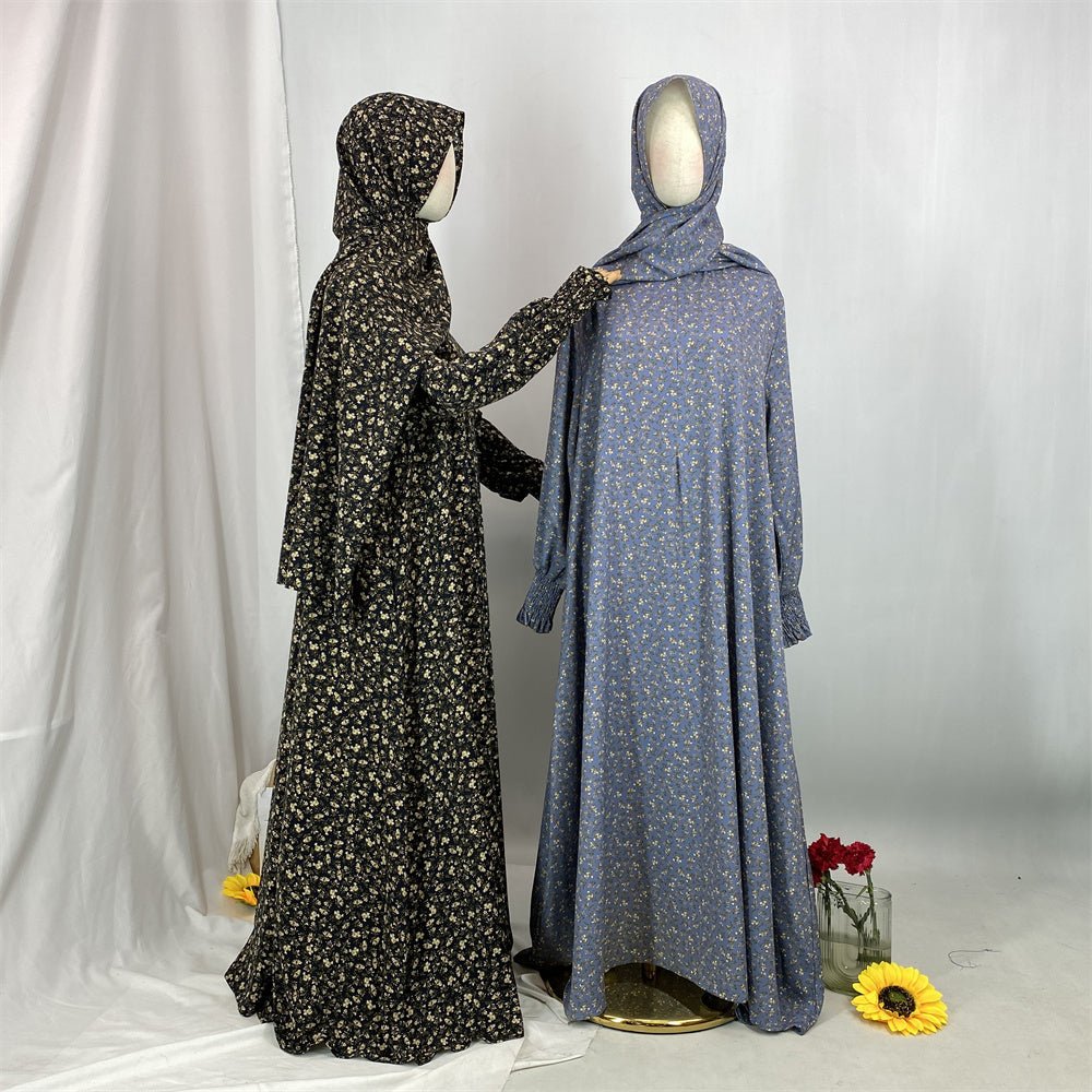 
                  
                    Floral Hooded Front-Zip Abaya in Beige - Modest Abaya with Floral Print and Zipper Closure
                  
                