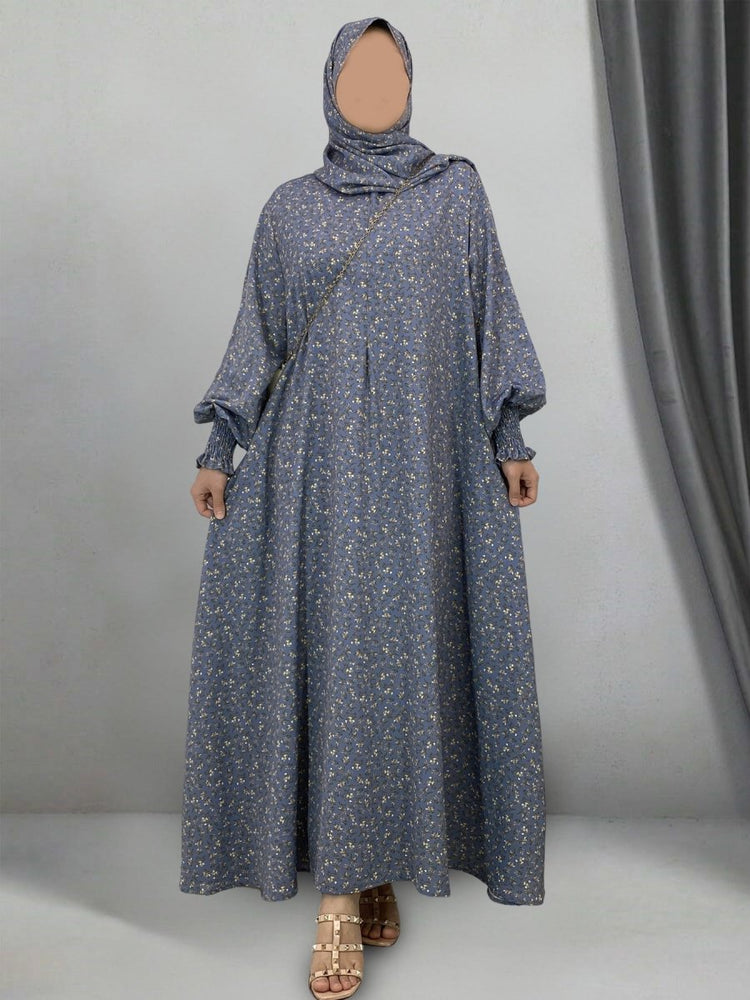 
                  
                    Floral Hooded Front-Zip Abaya in Gray - Modest Abaya with Floral Print and Zipper Closure
                  
                