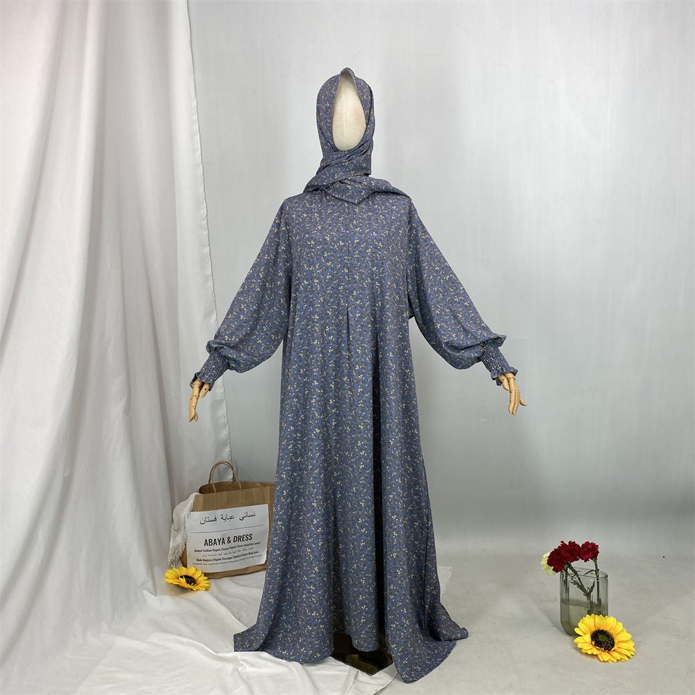 
                  
                    Floral Hooded Front-Zip Abaya in Gray - Modest Abaya with Floral Print and Zipper Closure
                  
                