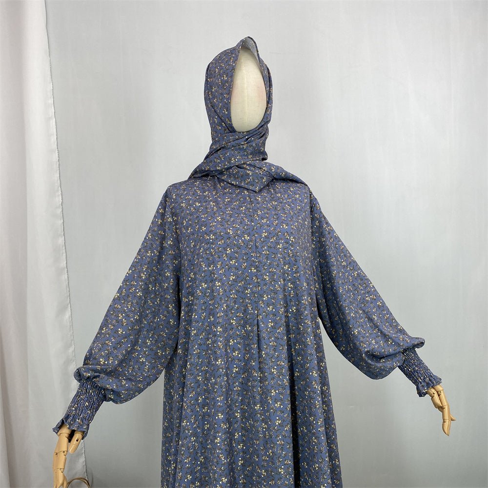 
                  
                    Floral Hooded Front-Zip Abaya in Gray - Modest Abaya with Floral Print and Zipper Closure
                  
                