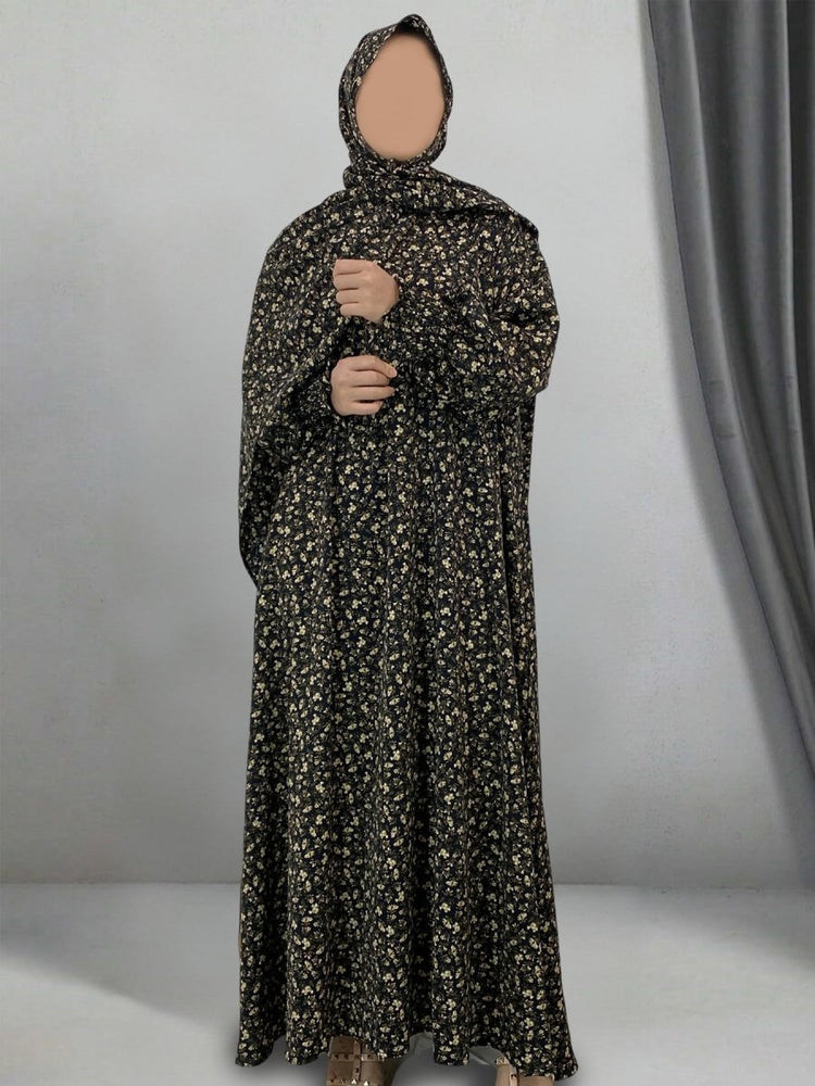 
                  
                    Floral Hooded Front-Zip Abaya in Black - Modest Abaya with Floral Print and Zipper Closure
                  
                