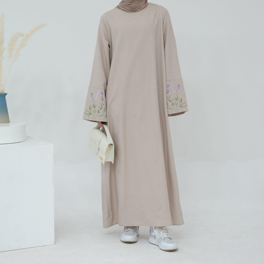 
                  
                    Casual Embroidered Linen Abaya - Norah Collections Lavendel Modest Elegant Abaya for Women
                  
                
