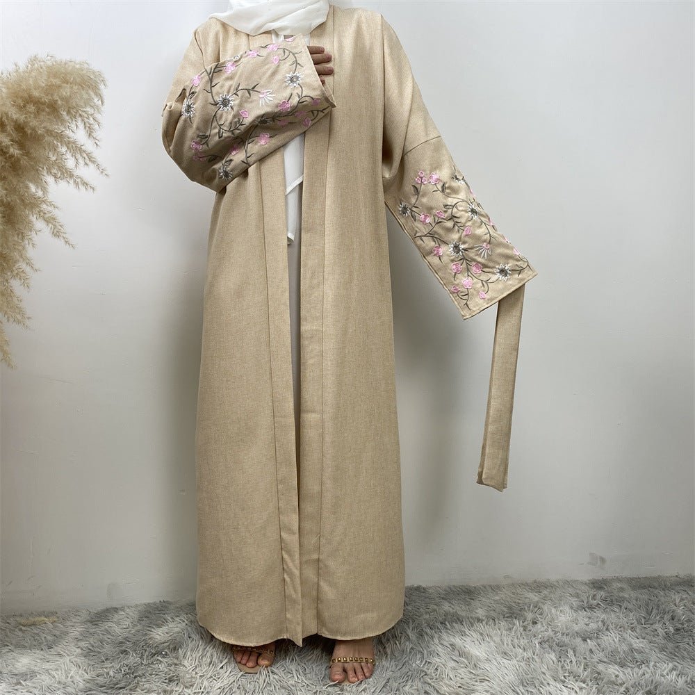 
                  
                    Embroidered Open Kimono Sleeve Abaya - Norah Collections Beige Modest Elegant Abaya for Women
                  
                