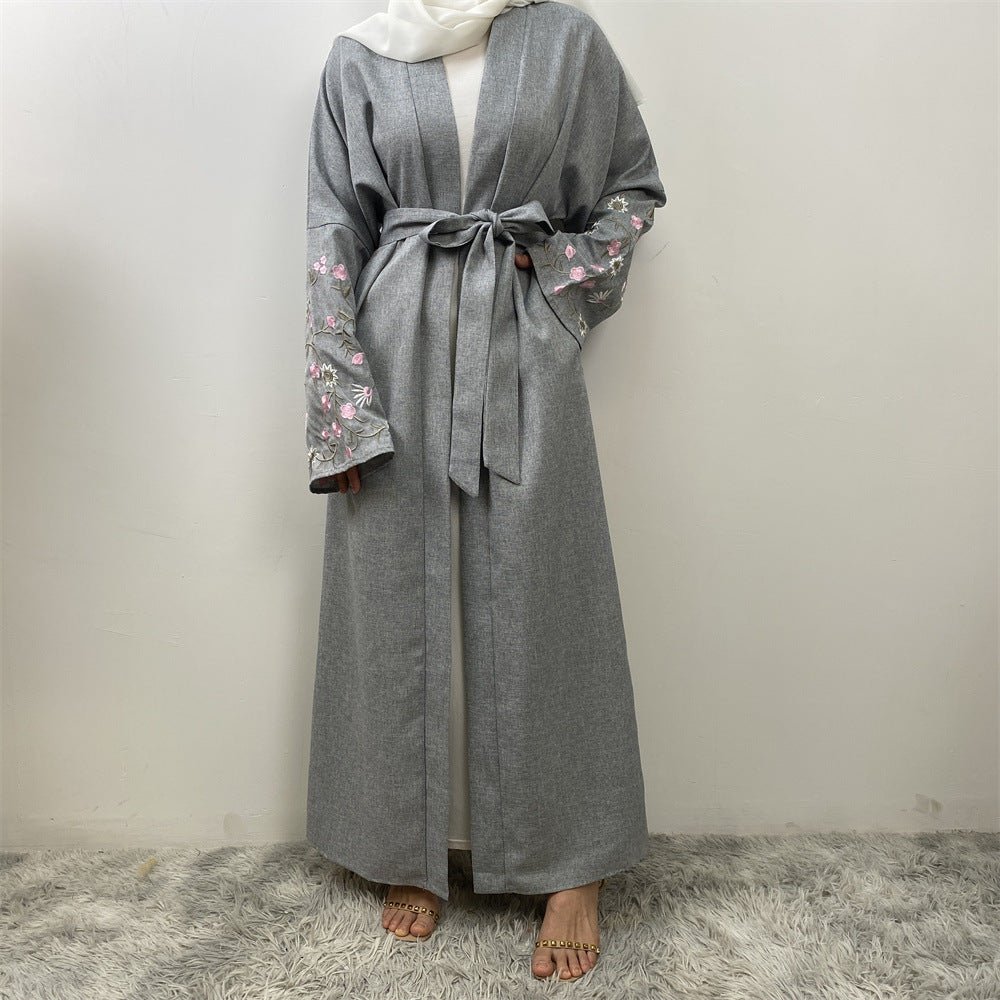 
                  
                    Embroidered Open Kimono Sleeve Abaya - Norah Collections Grey Modest Elegant Abaya for Women
                  
                