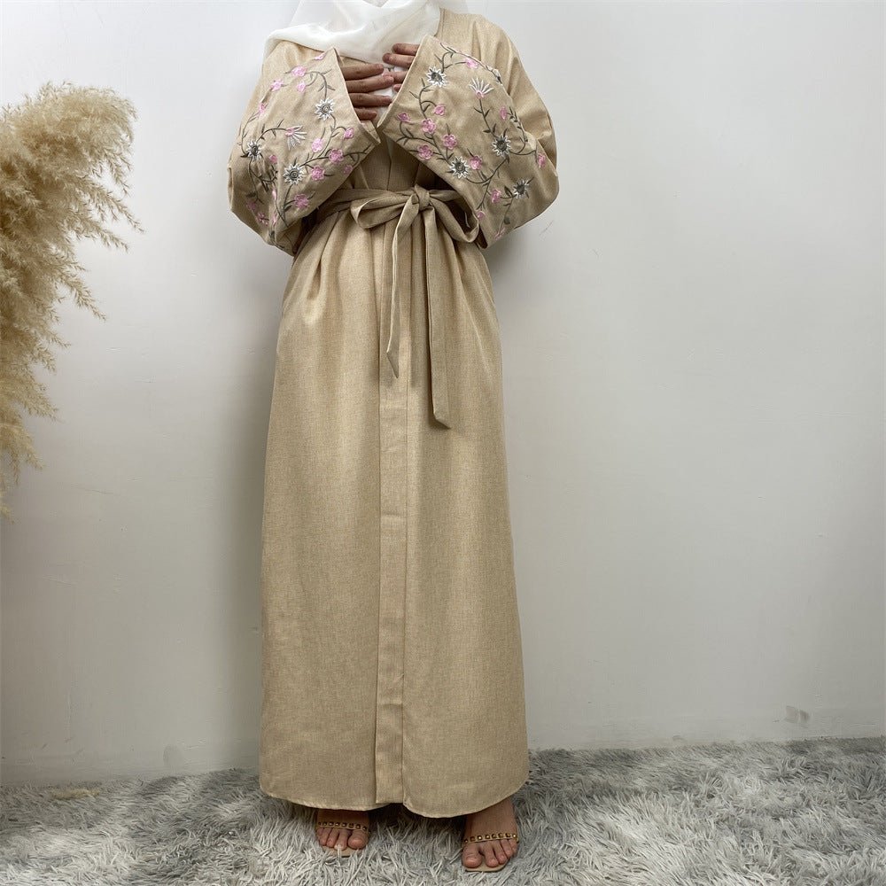 
                  
                    Embroidered Open Kimono Sleeve Abaya - Norah Collections Beige Modest Elegant Abaya for Women
                  
                