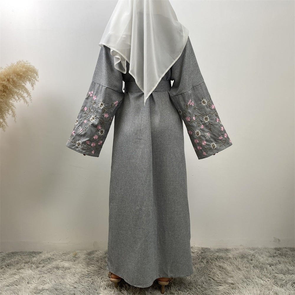 
                  
                    Embroidered Open Kimono Sleeve Abaya - Norah Collections Grey Modest Elegant Abaya for Women
                  
                