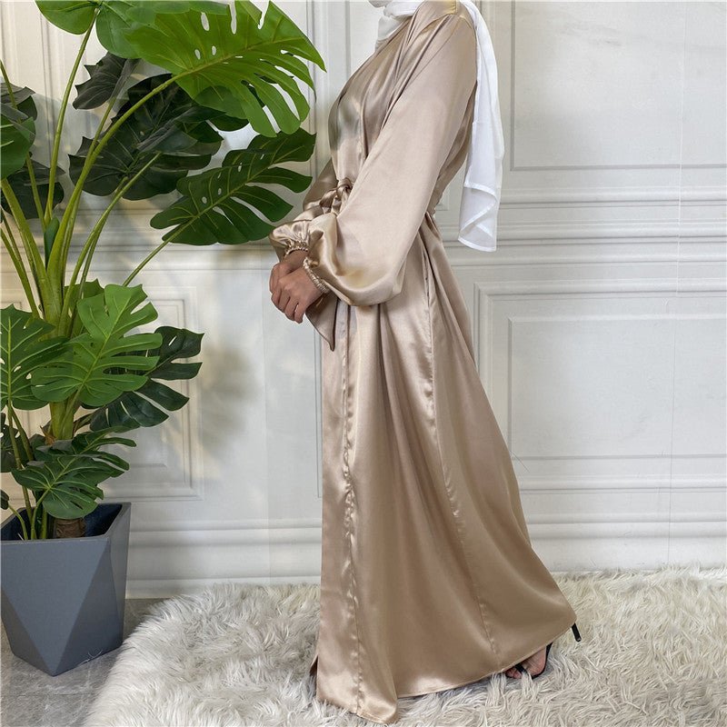 
                  
                    Satin Balloon Sleeve Open Abaya - Norah Collections Gold Modest Elegant Abaya for Women
                  
                