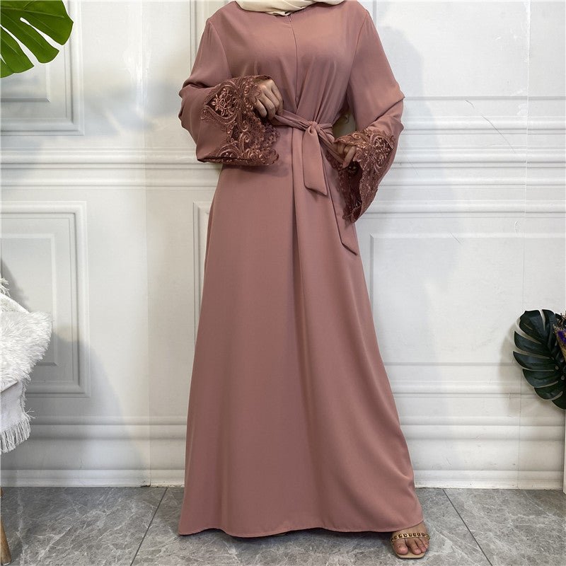 Nida Lace Kimono Sleeve Abaya - Norah Collections Pink Modest Elegant Abaya for Women