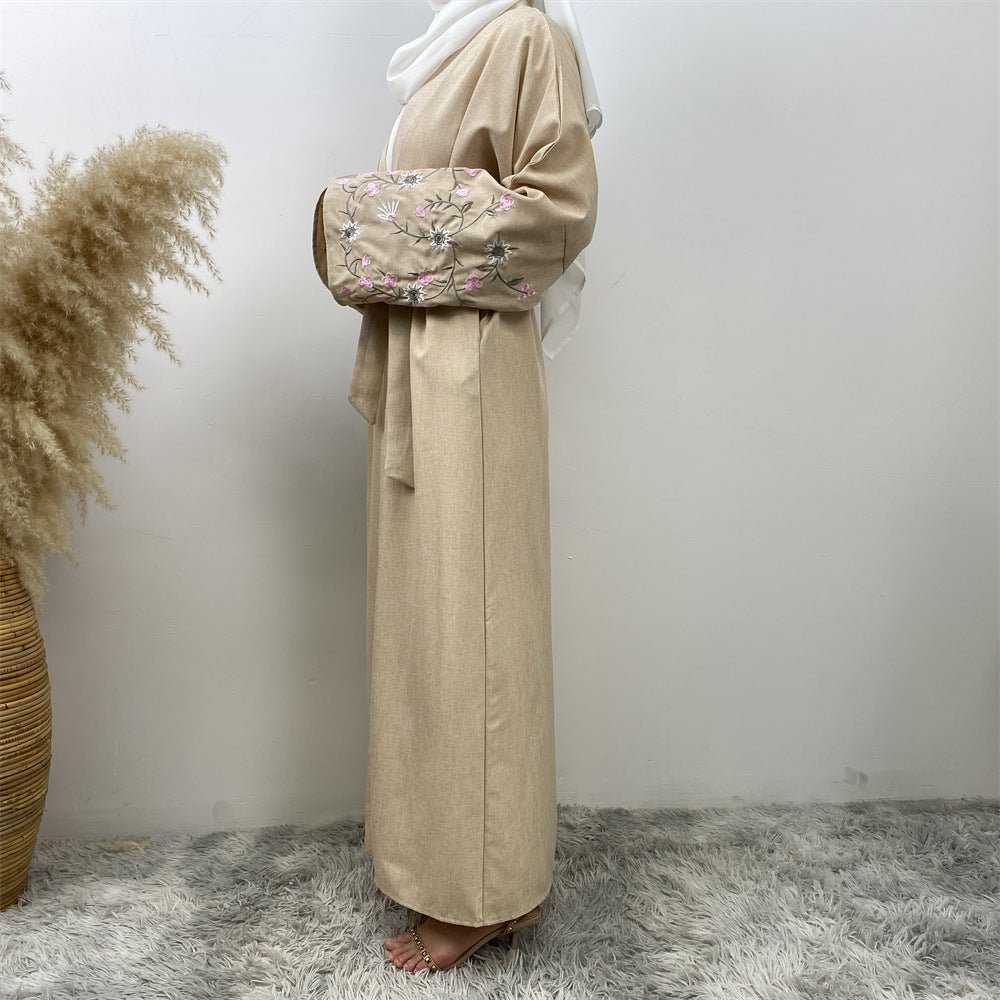 
                  
                    Embroidered Open Kimono Sleeve Abaya - Norah Collections Beige Modest Elegant Abaya for Women
                  
                