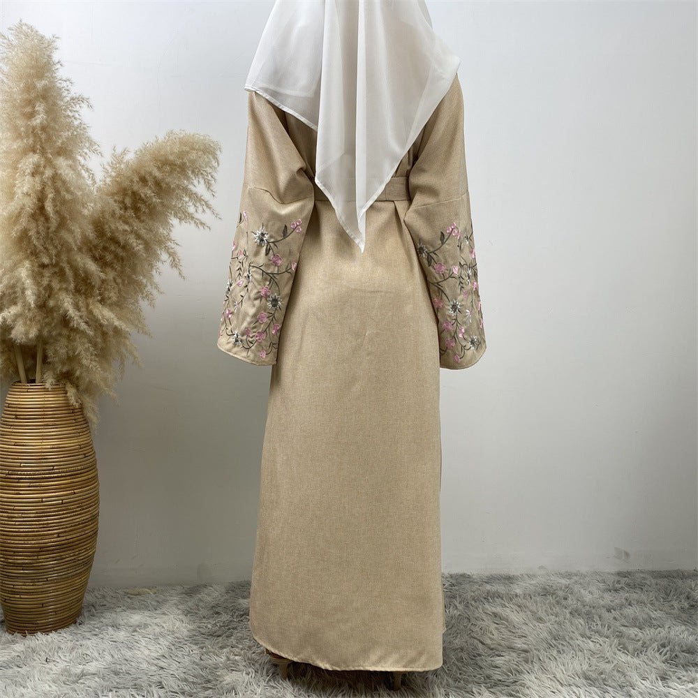
                  
                    Embroidered Open Kimono Sleeve Abaya - Norah Collections Beige Modest Elegant Abaya for Women
                  
                