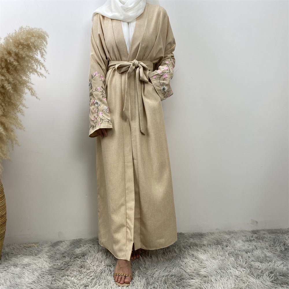 
                  
                    Embroidered Open Kimono Sleeve Abaya - Norah Collections Beige Modest Elegant Abaya for Women
                  
                